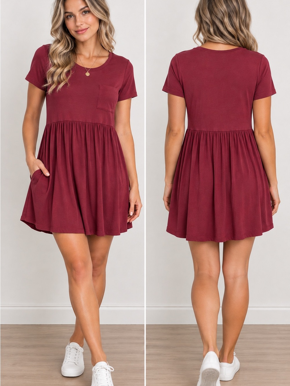 Wishlist Short Sleeve Pocket Dress in Wine